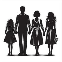 Family Silhouette with Child Between Parents on White Background vector