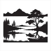 Artistic Landscape Silhouette with Fields on White Background vector