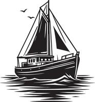 Boat Silhouette with Smooth Hull on White Background vector