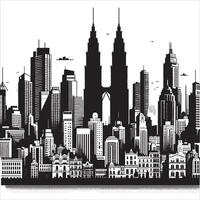 Sleek Building Silhouette with Tall Structure on White Background vector