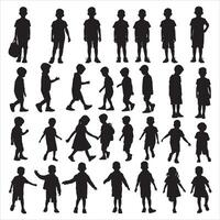 Group of Children Silhouette in Circle on White Background vector