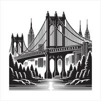 Unique Bridge Silhouette Spanning Across White Background vector