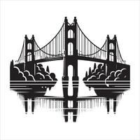 Vintage Bridge Silhouette with Distinct Pillars on White Background vector
