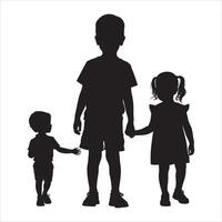 Detailed Child Silhouette with Hands Up on White Background vector