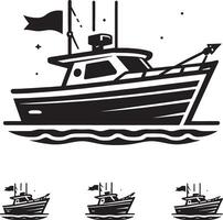 Boat Silhouette with Waves on White Background vector