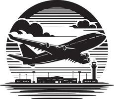 Airplane Silhouette with Wings Outstretched on White Background vector