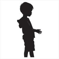 Standing Child Silhouette with Gentle Expression on White Background vector