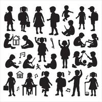 Children Silhouette with Arms Linked on White Background vector