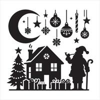 Elegant Christmas Silhouette with Ornaments on White Background vector