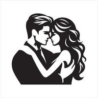 Romantic Couple Silhouette with Arm Around Shoulder on White Background vector
