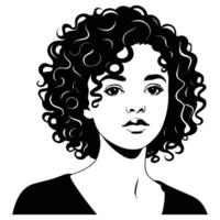 Expressive Silhouette of Girl with Flowing Curls on White Background vector