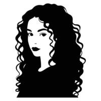 Artistic Girl Silhouette with Voluminous Curls on White Background vector