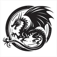 Ancient Dragon Silhouette with Sharp Fangs on White Background vector