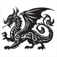Dragon Silhouette with Detailed Scales on White Background vector