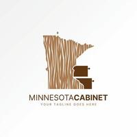 Logo design graphic concept creative premium stock image graphic wood fiber drawer puller cabinet on unique Minnesota map to property carpenter vector