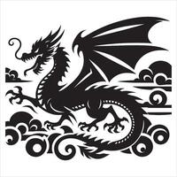 Mythical Dragon Silhouette in Majestic Pose on White Background vector