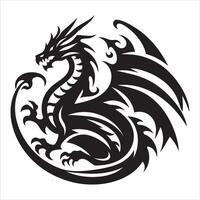 Powerful Dragon Silhouette with Broad Wings on White Background vector