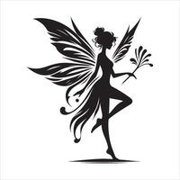 Graceful Fairy Silhouette in Side View on White Background vector