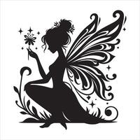 Minimalist Fairy Silhouette in Flight Pose on White Background vector