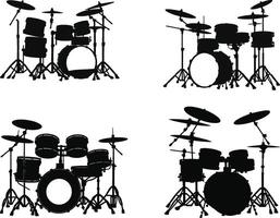 Set of Modern Drum Kit Silhouette Facing Left on White Background vector