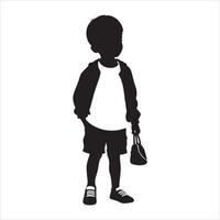 Child Silhouette with Playful Stance on White Background vector