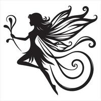 Elegant Fairy Silhouette in Flight on White Background vector