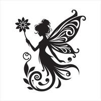 Enchanting Fairy Silhouette with Wings on White Background vector