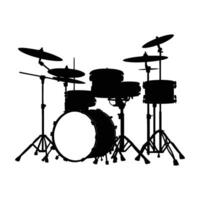 Full Drum Kit Silhouette with Cymbals on White Background vector