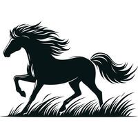 Dynamic Silhouette of a Running Horse in a Grassy Field - Perfect for Equestrian and Wildlife-Themed Art vector