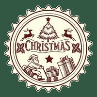 A stamp with a santa claus and a tree vector