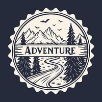 Adventure logo with mountains and trees vector