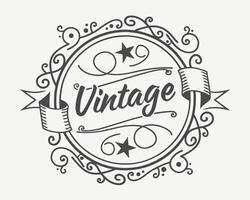 Vintage label design with scroll and ribbon vector