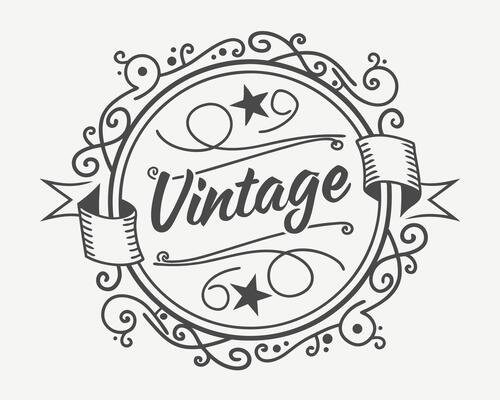 Vintage label design with scroll and ribbon