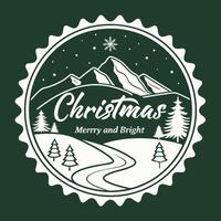 Christmas and bright logo with mountains and trees vector