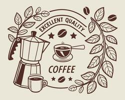 Coffee and coffee beans on a beige background vector