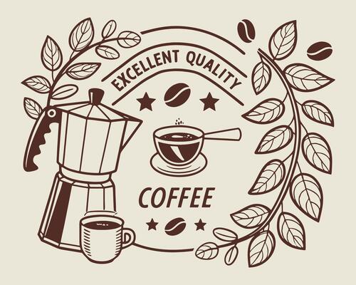 Coffee and coffee beans on a beige background