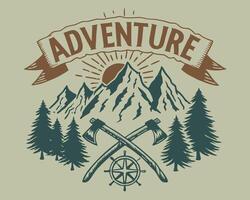Adventure logo with axes and mountains vector