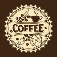 Coffee label with leaves and cup of coffee vector