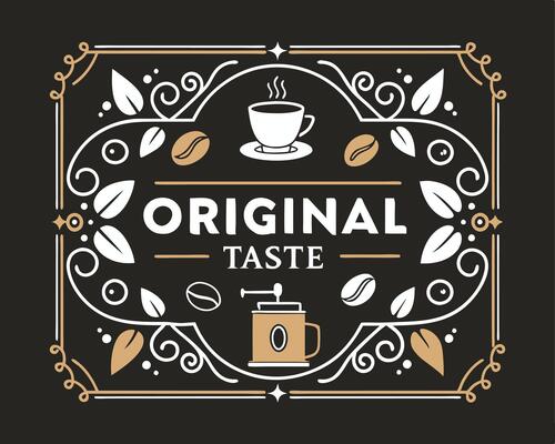 Original taste logo with coffee beans and flowers