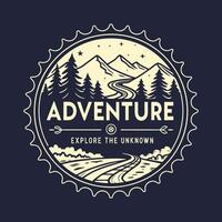 Adventure logo design with mountains and trees vector