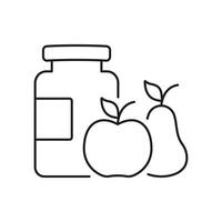Bottle with Apple and Pear Line Icon, Dietary Supplements and Vitamins Made from Natural Ingredients Outline Symbol. Isolated Illustration vector