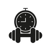 Timed Exercise with Dumbbell and Stopwatch Silhouette Icon. Fitness Routine and Training Schedule. Isolated Illustration vector