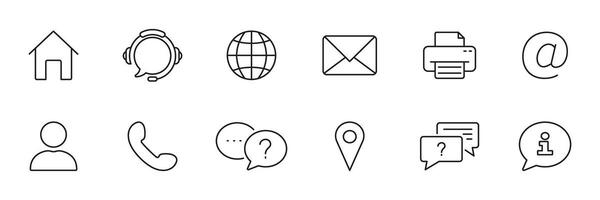 Communication, Support, and Contact Services Line Icon Set. Email, Phone, and Location Outline Symbol Collection. Editable Stroke. Isolated Illustration vector