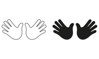 Open Palms Line and Silhouette Sign. Two Open Hands for Greeting or High Five Gestures Set. Double Hands Emoji Icon. Editable Stroke. Isolated Illustration vector