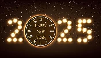 Happy New Year 2025 light bulb Design with clock countdown background. . vector