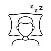 Man Sleeping On Pillow With ZZZ Line Icon. Restful Sleep Outline Symbol. Relaxed Peaceful Sleep. Editable Stroke. Isolated Illustration vector