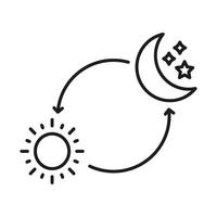 Day And Night Cycle Line Icon. Sun And Moon With Arrows Representing Time Transition Outline Symbol. Daytime And Nighttime Change. Editable Stroke. Isolated Illustration vector