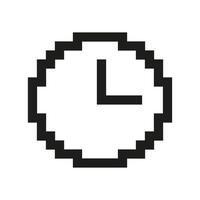 Pixel Art Clock With Hour And Minute Hands Icon. Pixelated Clock Symbol Of Time. Isolated Illustration vector