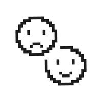 Pixel Art Happy and Sad Faces Icon. Pixelated Two Facial Expressions, One Happy and One Sad. Isolated Illustration vector