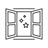 Open Window With Stars Line Icon. Night Sky View Through Window Outline Symbol. Nighttime Sign. Editable Stroke. Isolated Illustration vector